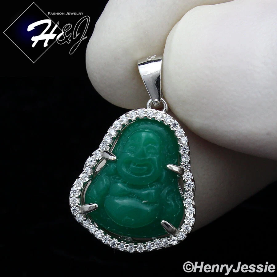 HOMBRE MUJER PLATA ESTERLINA 925 ICY BLING PEQUEÑO COLGANTE BUDA JADE VERDE*SP283 Foto 1 de 3
