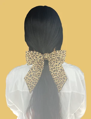 J Crew Animal Print Hair Tie Leopard Scrunchie Hair Ribbon Bow Boho Stylish Cute - Image 1 of 4