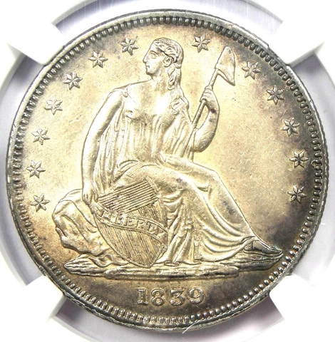 1839 No Drapery Seated Liberty Half Dollar 50C - NGC AU Details - Rare Variety! Cover