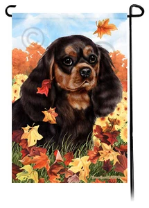 Bandera de jardín Falling Leaves - Cavalier King Charles Spaniel negro y tostado - Imagen 1 de 1