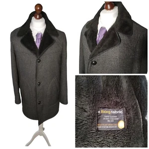Sherpa Borg Fur lined Winter Coat Mens  40" Chest Grey M-L. Measurements Shown - Picture 1 of 14