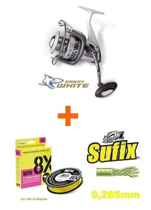 Quantum Zebco Great White 450 + 200m Sufix SFX 8X 0,285mm 22,5kg 8 veces trenzado - Imagen 1 de 3