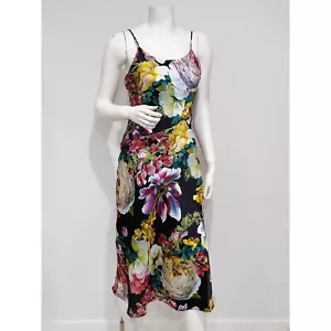 Vestido midi cami satinado floral multicolor negro Express para mujer talla XS - Imagen 1 de 6
