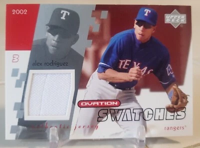 Muestras de cubierta superior 2002 usadas en el juego Alex Rodriguez Jersey Rangers tarjeta SP O-AR SP Foto 1 de 2
