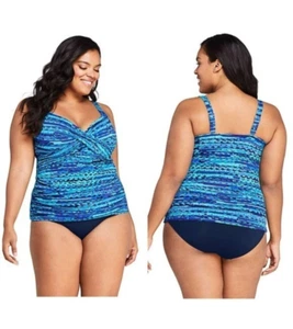 Lands End Wrap V neck swim top underwire Blue Adjustable Strap Size 18 D NWOT - Picture 1 of 3