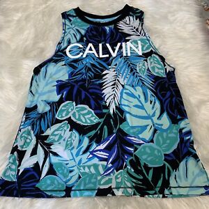 Calvin Klein Women's Performance Tank Top Blue Palm Floral Size Medium Athletic