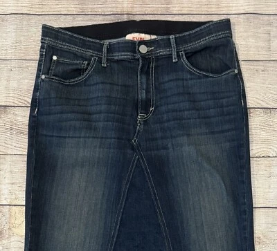 Женская джинсовая юбка переработанная размер 14 ручная работа винтажная 90-е темная стирка талия 34 - Изображение 1 из 4