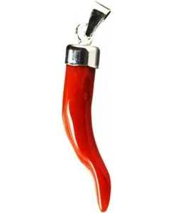 Cornetto Portafortuna Ciondolo Corallo rosso Rosso Argento 925 Made in Italy - Bild 1 von 5