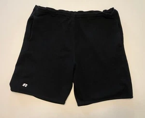 vtg RUSSELL Gym Shorts XL Black Pique Knit Grunge Workout Drawstring Pckts - Picture 1 of 9