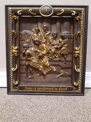 Juego de 14 estaciones de la cruz talladas en madera - 10 pulgadas x 11 pulgadas. talla Foto 1 de 4