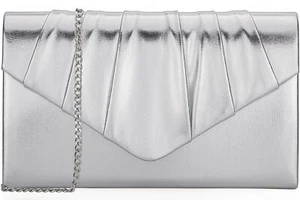 Women Evening Bag Metallic PU Clutch Handbag Pleated Flap Envelope Handbag fo... - Picture 1 of 8