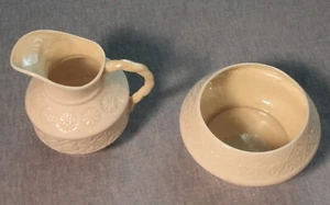 Belleek Creamer and Open Sugar Bowl Cane Weave Pattern 5th Green Mark 1955-1965 - Picture 1 of 8