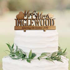 Personalised Mr and Mrs Wooden Rustic Wedding Cake Topper Decoration Keepsake