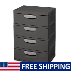 4 Drawer Unit Plastic W/ Hidden Rollers Large-Capacity Garages Basements Attics - Picture 1 of 12