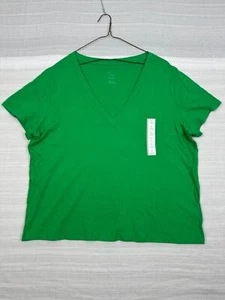 A New Day Women's Short Sleeve V-Neck T-Shirt Green Cotton Modal 60/40 - Picture 1 of 4