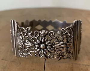 Antiker viktorianischer Armreif Sterlingsilber floral Spitze aufklappbar Armreif Armreif 1857 - Bild 1 von 12