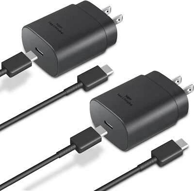 2 Pack Samsung Galaxy S24 S23 S22 S21 Ultra USB-C PD 25W Fast Wall Charger+Cable - Image 1 of 4