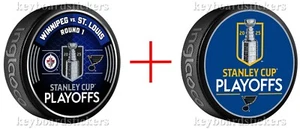 2025 NHL Stanley Cup Playoffs St. Louis Blues Dueling & Lockup Hockey Puck PKG - Picture 1 of 4