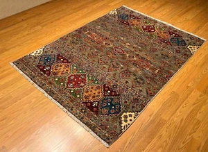 Alfombra caucásica afgana de alta calidad anudada a mano 4 x 6_tintes naturales lana hilada a mano - Imagen 1 de 17