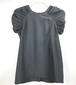 Jack Winter Womens 14 Gathered Ruched Shoulder Black Blouse Career Button Back - Picture 1 of 7