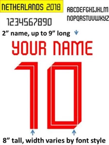 NETHERLANDS 2018 - IRON ON custom heat press transfer numbers soccer jersey DIY - Picture 1 of 5