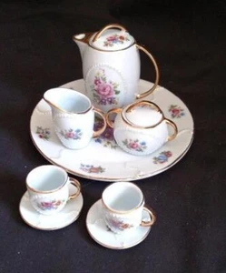 Juego de té floral rosa miniatura porcelana niño retirado guardabosques regalo - Imagen 1 de 3
