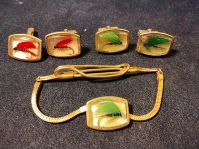 De colección Señuelo Mosca Real Lucite Gemelos Cierre de Corbata Anson Tono Dorado Para Hombres Joyería Pesca Foto 1 de 4