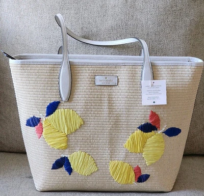 Kate Spade Ash Straw Lemon Zest Large Multi Tote WKRU6715 NEW IN TAGS - Image 1 of 4