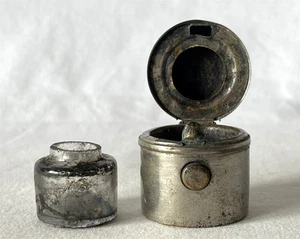 Antik Vintage Reise Tintenfass Topf Tintenfass kleine Glasflasche #92-259 - Bild 1 von 17