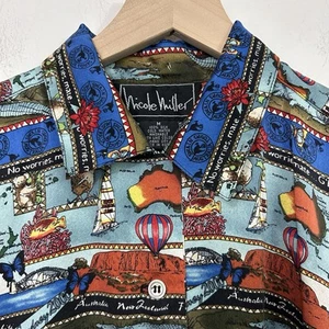 Nicole Miller Silk Shirt Womens Medium Button Up Australia Novelty Vintage 1997 - Picture 1 of 10
