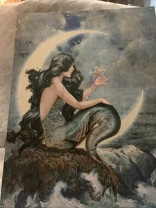 Mermaid Wall Art Canvas 11x15 blue white Mystical Nautical Coastal Theme - Picture 1 of 9