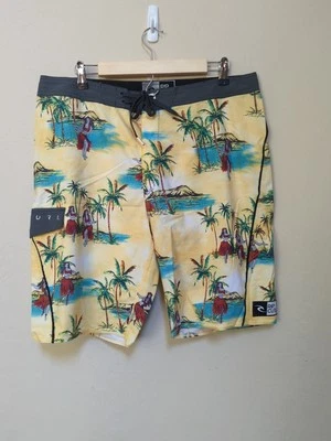 Rip Curl Mens Sz 34 Swim Board Shorts Hawaii Tie Closure Logo Patch Pocket - Image 1 of 4