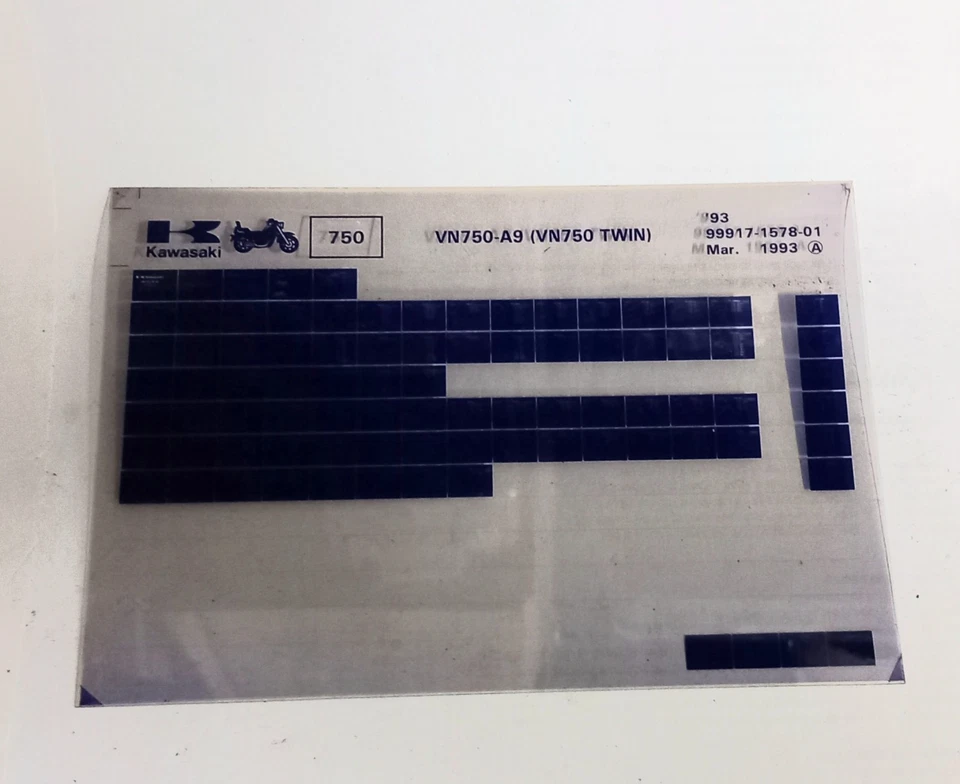 Kawasaki VN 750 A9 (VN 750 TWIN) Spare Parts List Microfiche ( Mar 1993) - Image 1 of 1