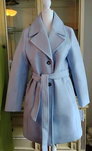 Nine West Women Sky Misty Baby Blue Belted Peacoat Size Medium Nwt $160 - Picture 1 of 2