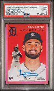 2023 Topps Chrome Platinum Riley Greene Pink Refractor Auto /15 PSA 9 - Picture 1 of 2