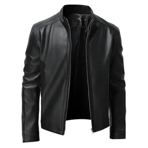 Herren Echt Lammleder Lederjacke Schwarz Slim Fit Biker Freizeit Cafe Racer XXL - Bild 1 von 2