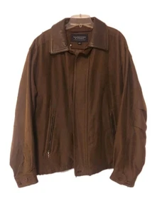 Roundtree & York Fine Coats Mens Jacket Brown SzL Cotton Blend With Leather Trim - Picture 1 of 6