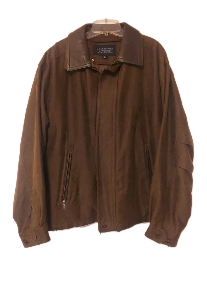Roundtree & York Fine Coats Mens Jacket Brown SzL Cotton Blend With Leather Trim - Image 1 of 4