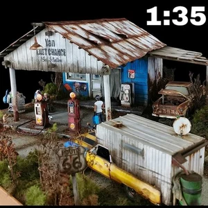 Ancienne station service au 1:35 - Laser Cut bâtiment kit en bois à construire soi-même - Photo 1/1