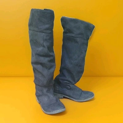 Mujer Talla 9.5 DIBA Negro Scrunch Media Pantorrilla Cremallera Botas Tacones Imitación Gamuza Foto 1 de 4