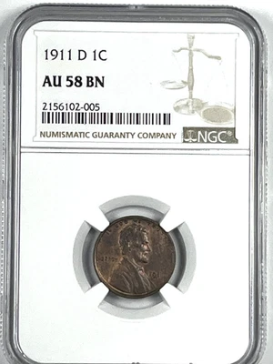 1911-D Lincoln Cent : NGC AU58 - Image 1 of 4