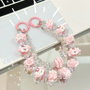 Beaded Bag Pendant Keychain Cream Phone Charm Rope Cute Mobile Phone Strap - Photo 1 sur 16