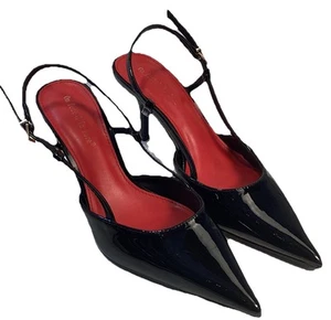 Womens 9 Black Patent Slingback Sandals Pointed Toe On Feet And In Love 3” Heel - Picture 1 of 10