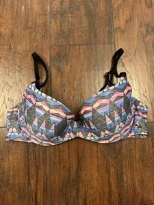 Victoria's Secret PINK Light Lift Multicolored Black Blue Geometric Pattern 34B - Picture 1 of 20