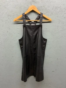 MNG Faux Leather Dress Girls Size 13-14 Black Cross Back Pocket Mini Jumper - Picture 1 of 8