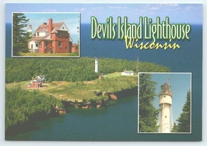 Cartolina Isola dei Diavoli Faro Wisconsin Isole degli Apostoli Lago Superiore - Foto 1 di 2