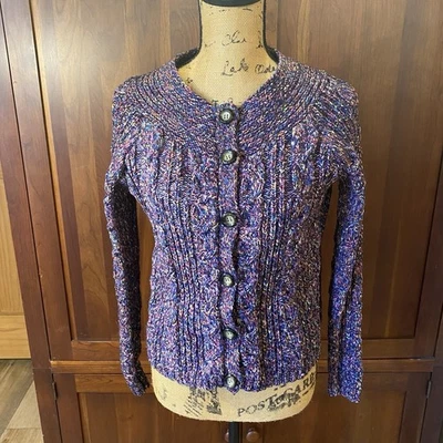 Dress Barn女式大号紫色多纽扣舒适针织开衫 — 第 1/4 张图片