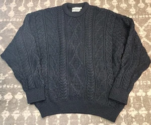 Vintage Aran Crafts Ireland XL Blue/Green Fisherman Cable Knit Sweater 100% Wool - Picture 1 of 8
