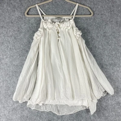 Belle France Silk Blend Top Women Small Floral Cold Shoulder Fairy Boho Romantic - Image 1 of 4