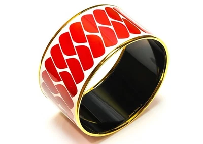Brazalete Brazalete Hermes Paris Ancho Chapado en Oro Esmalte Rojo Cadena Foto 1 de 3